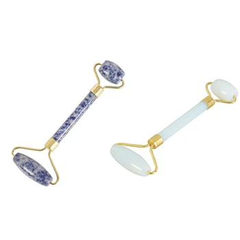 

2x Jade Stone Facial Massage Roller Practical Jade Face Anti Wrinkle Body Head Portable Beauty Health Care Tools,Blue & Milky