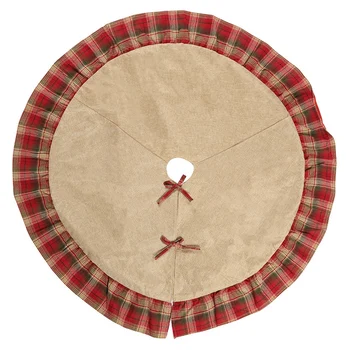 

Christmas Tree Skirt 48 Inch Burlap Red Plaid Ruffle Trim Tree Skirts for X'Mas Decorations