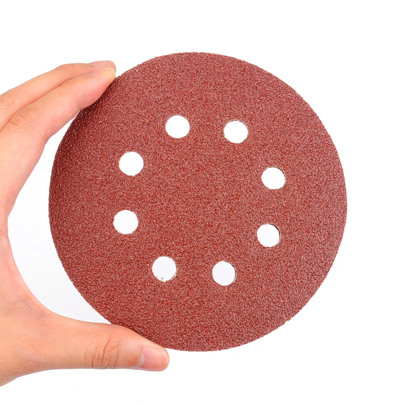 50PCS 5Inch 8 Hole Hook And Loop Round Sanding Disc Sandpaper 60-240 Grit Strong grinding force