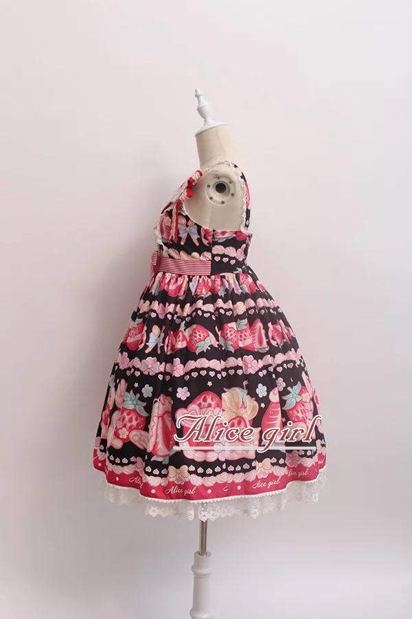 Крем и клубника~ сладкий Лолита печатных JSK платье w. Значок от Alice Girl~ предварительный заказ