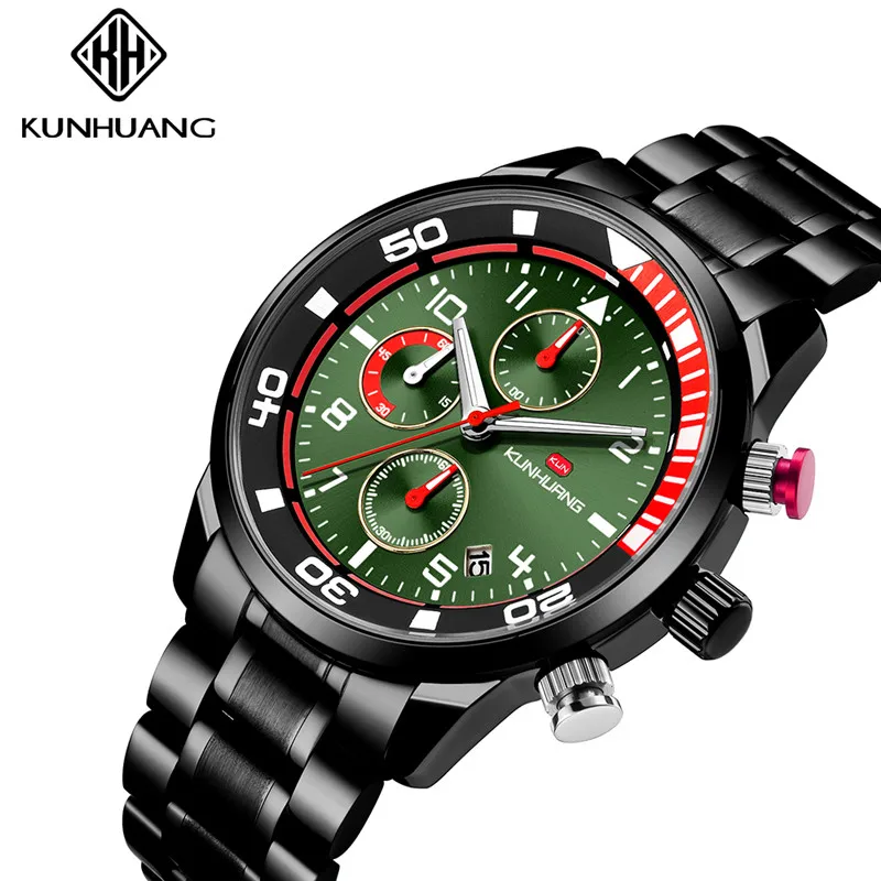 KUNHUNAG Watch Men Fashion Sport Quartz Clock Mens Watches Top Brand Luxury Business Sport Waterproof Watch Erkek Kol Saati