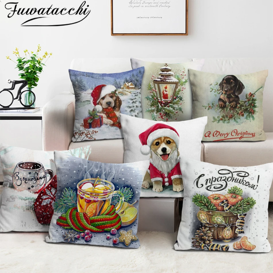 

Fuwatacchi Christmas Animal Cushion Cover Merry Christmas Decoration Pillow Covers for Home Sofa Decorative Throw Pillowcase 45