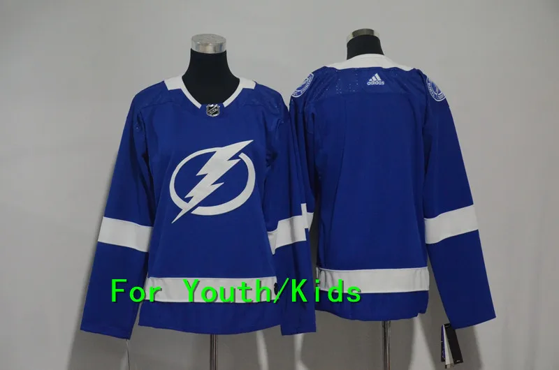 Молодежная вышивка прошитая Tampa Bay#91 Steve Stamkos 77 Victor Hedman 86 Nikita Kucherov Kids Jersey - Цвет: 1
