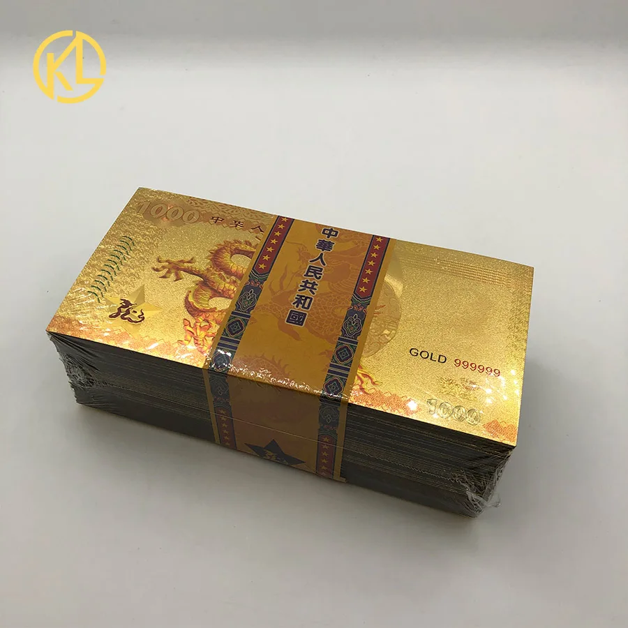 100/1000/1200 шт китайский сувенирный подарок даргон 1000 юаней золотой пластиковый банкнот для коллекции новогодние подарки - Цвет: 100PCS