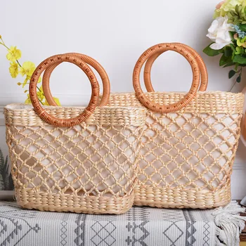

Realer Women Handbag Woven Straw Bags with Top-handle Hollow Out Summer Beach Bags for Travel/picnic Bamboo and Rattan Bags Wood