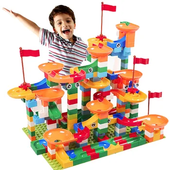56-324 PCS Marble Race Run Block Compatible INGlys Duploed Building Blocks Funnel Slide Blocks DIY Bricks Toys For Children funlock duplo marble run plastic slide 43p blocks crystal snowice building toys for children