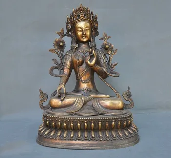 

wedding decoration Tibetan Buddhism Bronze Gilt Inlay gem White Tara Kwan-Yin Guanyin Buddha statue