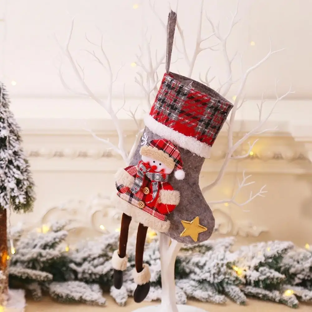 Рождественские чулки, носки Санта-Клауса, мультяшный принт, мешковина, рождественский подарок, сумки для камина, украшения для рождественской вечеринки