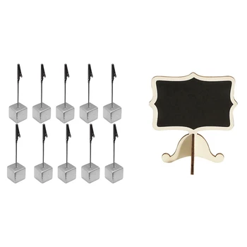 

25 Pcs Accessories: 10 Pcs Card Holder Price Tag-Silver & 15 Pcs Mini Chalkboards Place Cards with Easel Stand