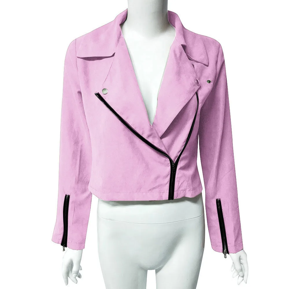 Женская зимняя осенняя куртка, пальто, повседневное женское пальто с длинным рукавом и отложным воротником, пальто-кардиган, женская тонкая куртка на молнии, верхняя одежда - Цвет: Pink