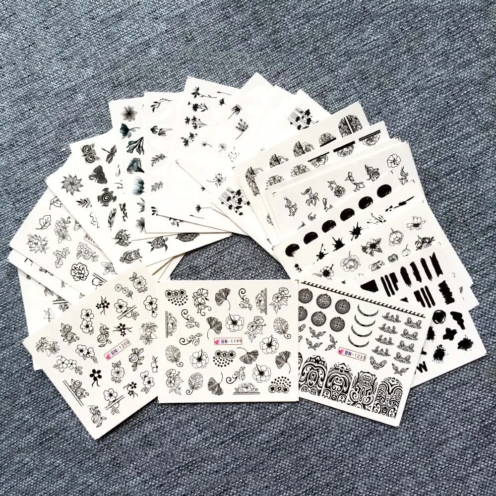 

24pcs Simple balck Leaf Water Sticker Flower Nail Decal Slider Wraps Tips Decor DIY Manicure Nail Art Decoration Wraps Set new
