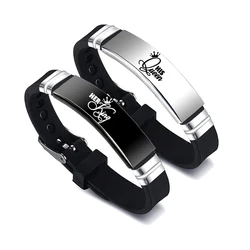 His Queen & Her King Couple Bracelet Set - Stainless Steel & Silicone Adjustable Bangles | Romantic Valentine's Day Gift (3)