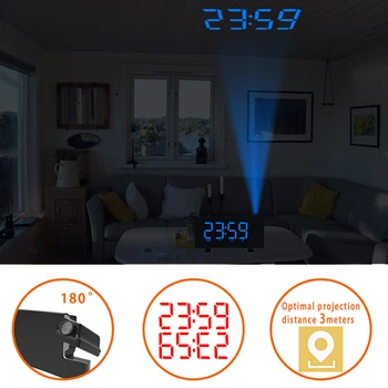 

LED Digital Alarm Clock Projection With Snooze Funcation USB Charging No Adapter Ome Décor Clocks Accessories