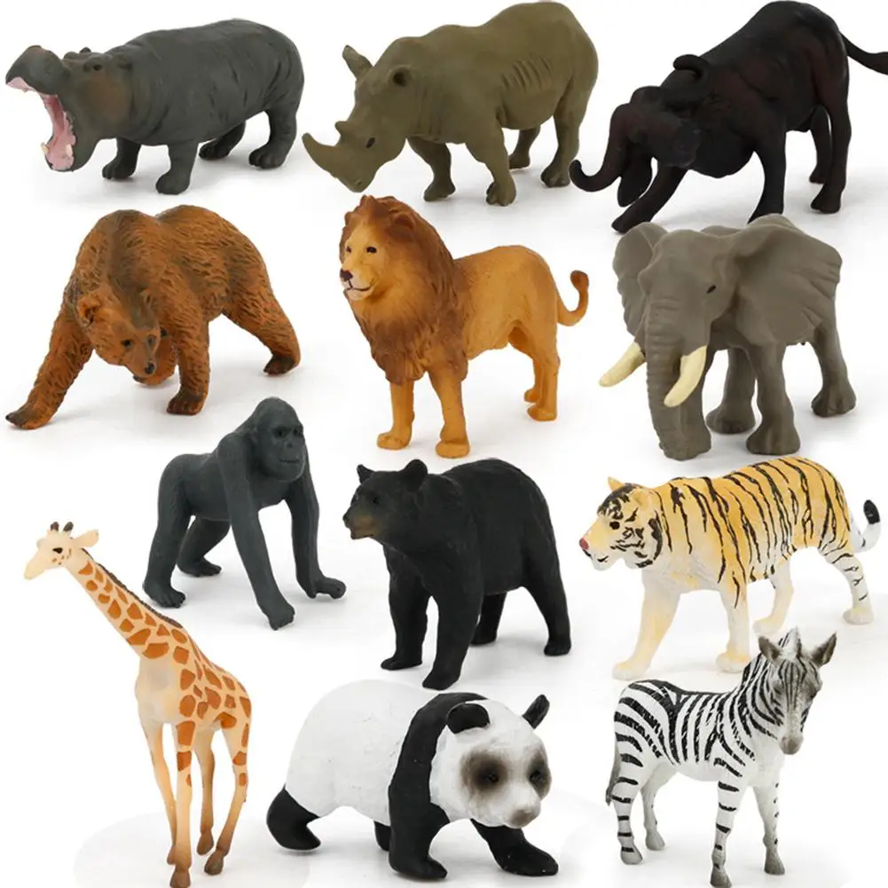

12Pcs Puzzle Learning Toys Simulated Wild Animals Model Toy Animals Garage Kits PVC Toy Figurine Gift For Kids 1 Set