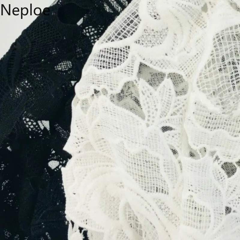 Neploe, Корейские осенние новинки, открытые кружевные пиджаки, модные, sexyцветочные, на молнии, с рукавами-фонариками, пальто, свободная бейсбольная форма 45645