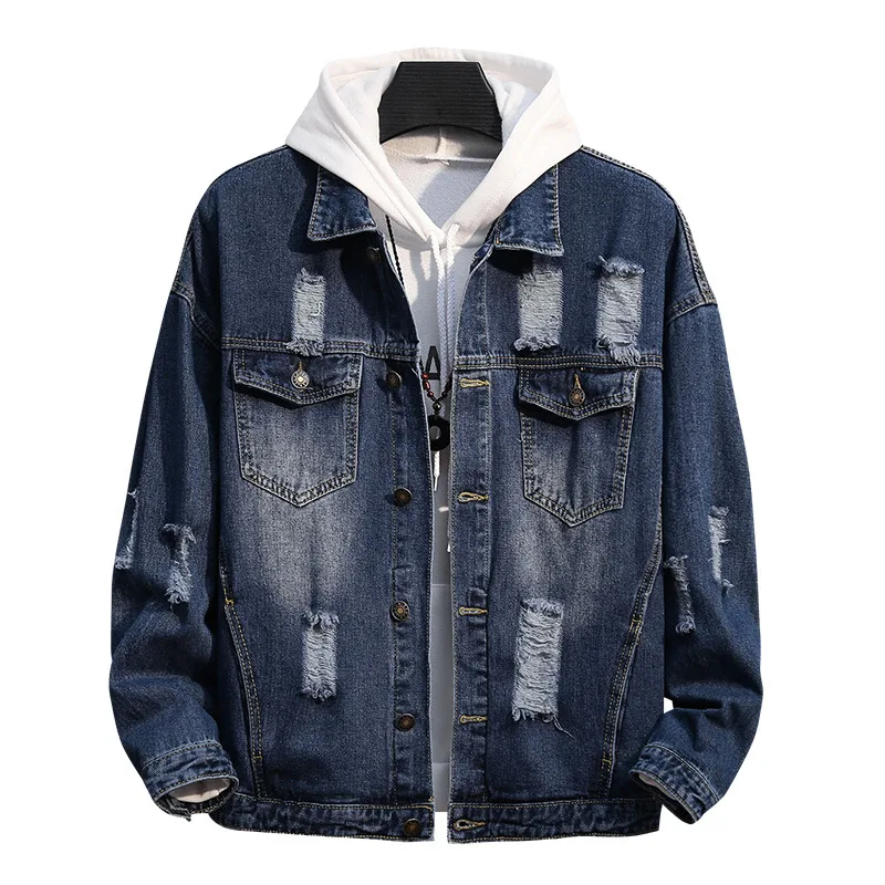 

Spring And Autumn Jeans Coat Men's 2019 New Style Korean-style Trend Cowboy Clothing Slim Fit Handsome with Holes Men Jacket