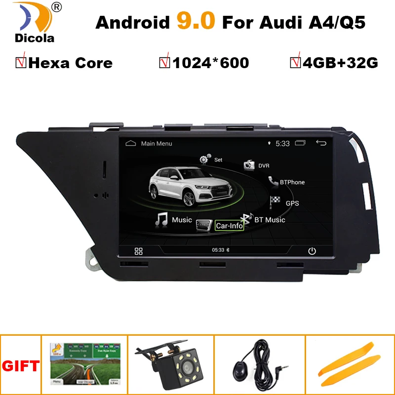 Clearance 7" PX6 4+32G Hera Core Android 9 Car Multimedia Player For AUDI A4 (2008-2016 B8) Q5(2010-2016) Bluetooth gps navigation Wifi 4G 0