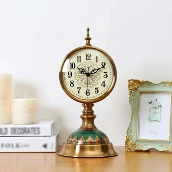 

Table Clock Vintage Desk Clock Art Gold Glass Design Non-Slip Base Silence Scanning Table Clock Living Room Home Decoration