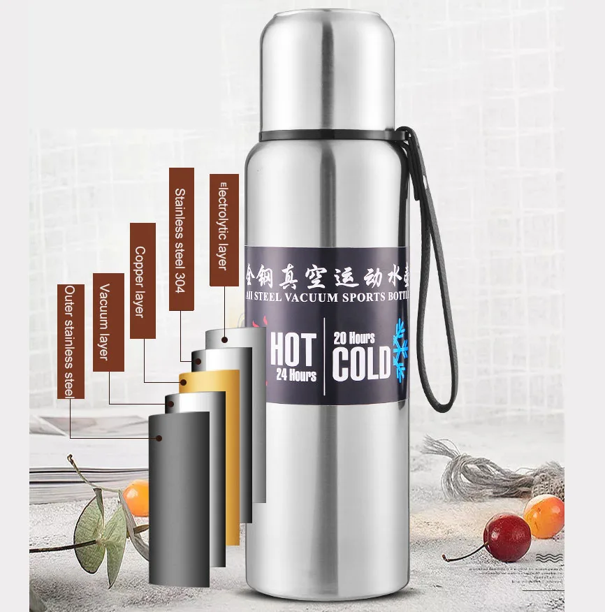 Kopen 500 750 1000 1500ml Russische Thermos Draagbare Grote Capaciteit Geïsoleerde Beker Militaire Stijl Koffie Thee Vacuüm fles thermos