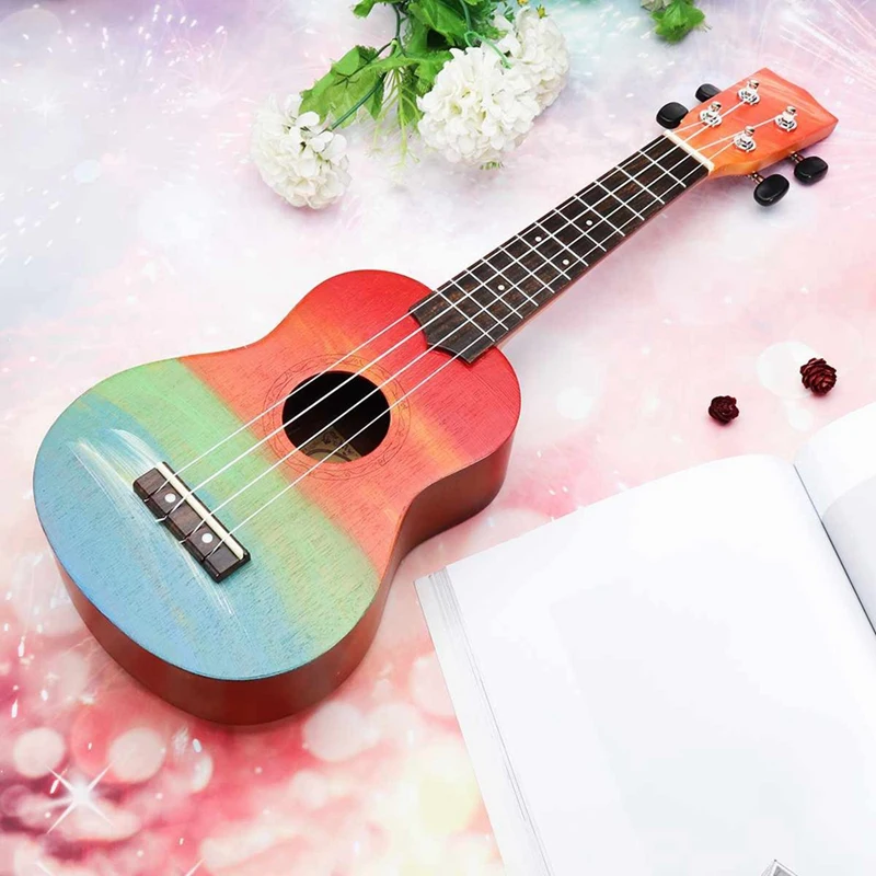 Ukulele Hand-Painted Combo 21 Ukulele Black Soprano 4 Strings Uke Bass Stringed Musical Instrument Perfect for Beginners