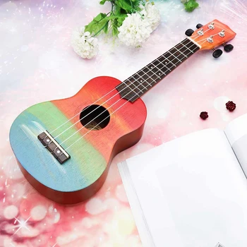 Ukulele Dipinta A mano Combo 21 Ukulele Soprano Nero 4 Strings Uke Strumento Musicale A Corde di Basso Perfetto per I Principianti