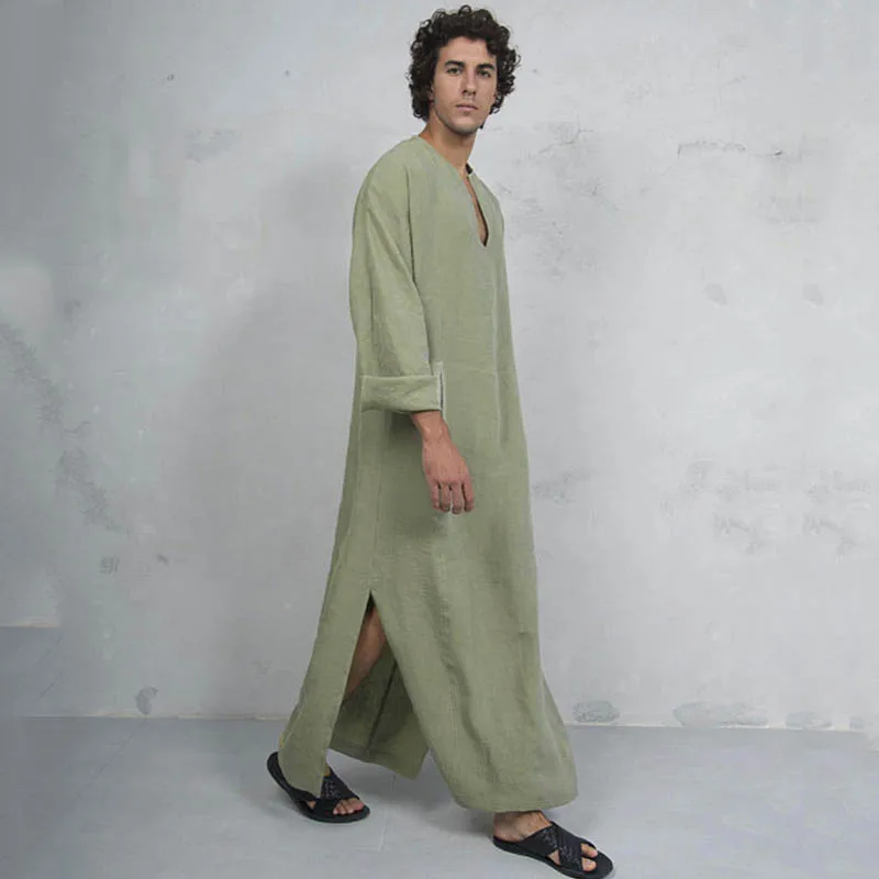 Muslim Dress Kaftan Men Abaya Full Sleeve Vintage Robes Saudi Arabia Dubai Arab Kaftan Men Jubba Thobe Islamic Clothing Pakistan - Цвет: Color 3