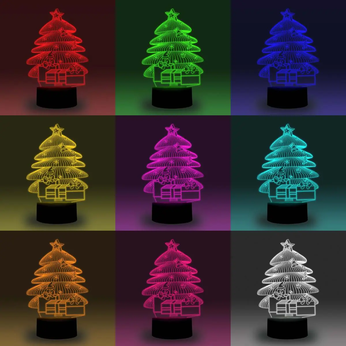 NiteApps 3D Рождественская елка и подарки ночник настольная Иллюзия украшение лампа подарок на день рождения приложение/сенсорное управление