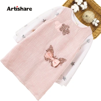 

Girls Clothes Set Big Bow Girl Clothes Sequin Dress + Tshirt Clothes For Girls Star Pattern Kids Tracksuit 6 8 10 12 14