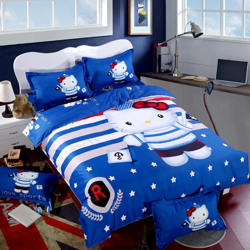 Коричневый Комплект постельного белья Hello Kitty, детский хлопковый пододеяльник с мультяшным рисунком, Комплект постельного белья, простыня, наволочка, Твин, полный комплект постельного белья, детские подарки - Цвет: Коричневый