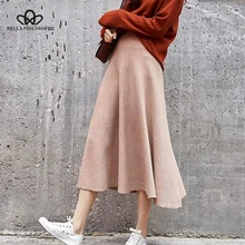 Bella Philosophy/ г. Осенне-зимние однотонные женские трикотажные юбки с высокой талией, плиссированные повседневные юбки женские юбки до середины икры