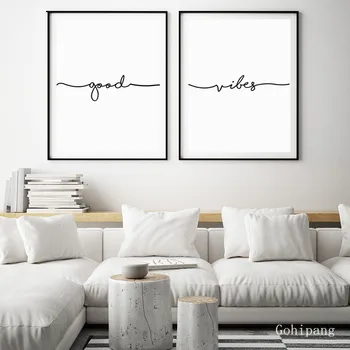 

Good Vibes Print Quote Poster Minimalist Canvas Painting Modern Wall Art Nordic Bedroom Decorative Pictures Wall Decor Unframed