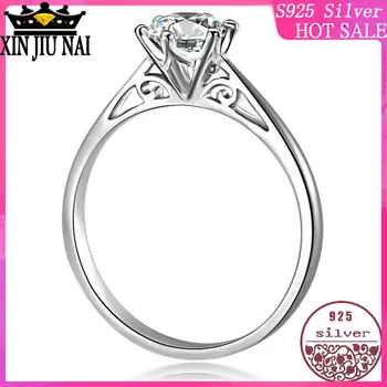 

100%S925 Sterling silver diamond ring white gold six-claw single female ring Elegant noble simple princess accessories band