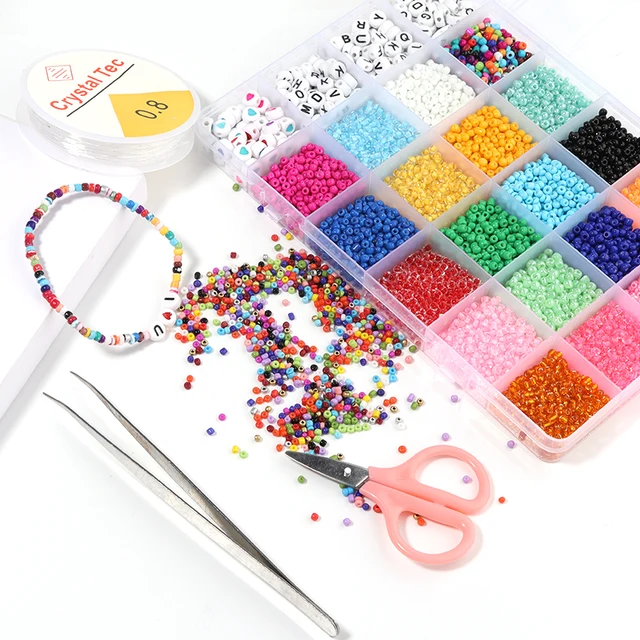 8200pcs Glass Pony Czech Seed Beads Kit Alphabet Letter Beads For DIY Craft Bracelets Jewelry Making Kit Beads Set Children Gift 1 box