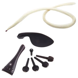 1X 32 Inch 80Cm Violin Bow Natural Hair Horsehair White & 1Set 7 Ebony 4/4 Violin Tailpiece Endpin 4 Pegs Chinrest Pegs