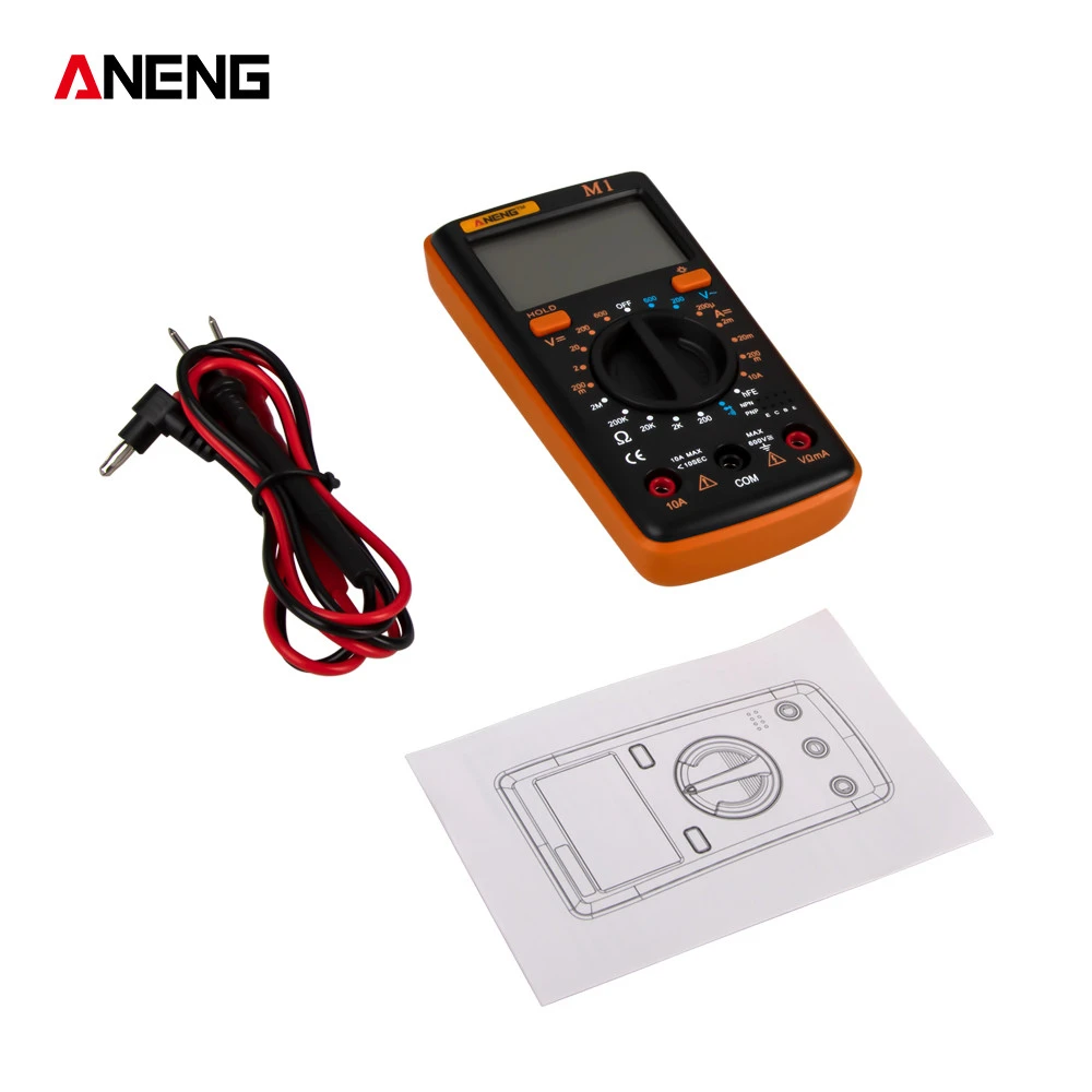 ANENG M1 Ручной цифровой мультиметр ЖК-дисплей подсветка Высокая точность AC/DC Напряжение Ток Сопротивление транзисторный тестер непрерывности - Цвет: Orange