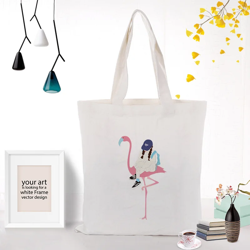 FLAMINGO039 Холст сумка-тоут текст DIY сумка печать индивидуальный логотип для печати ежедневное использование Складная многоразовая сумка для покупок фламинго - Цвет: FLAMINGO039