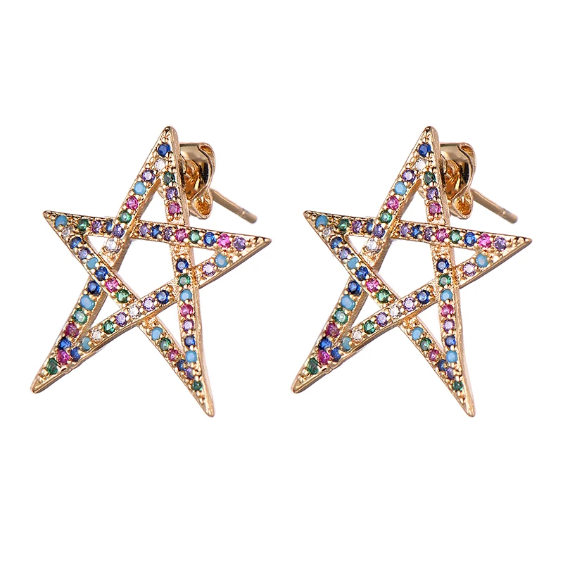 Pipitree CZ ювелирные изделия для ушей большая звезда серьги гвоздики разноцветный кубический цирконий Модные женские сережки Bijoux Femme Рождественский подарок