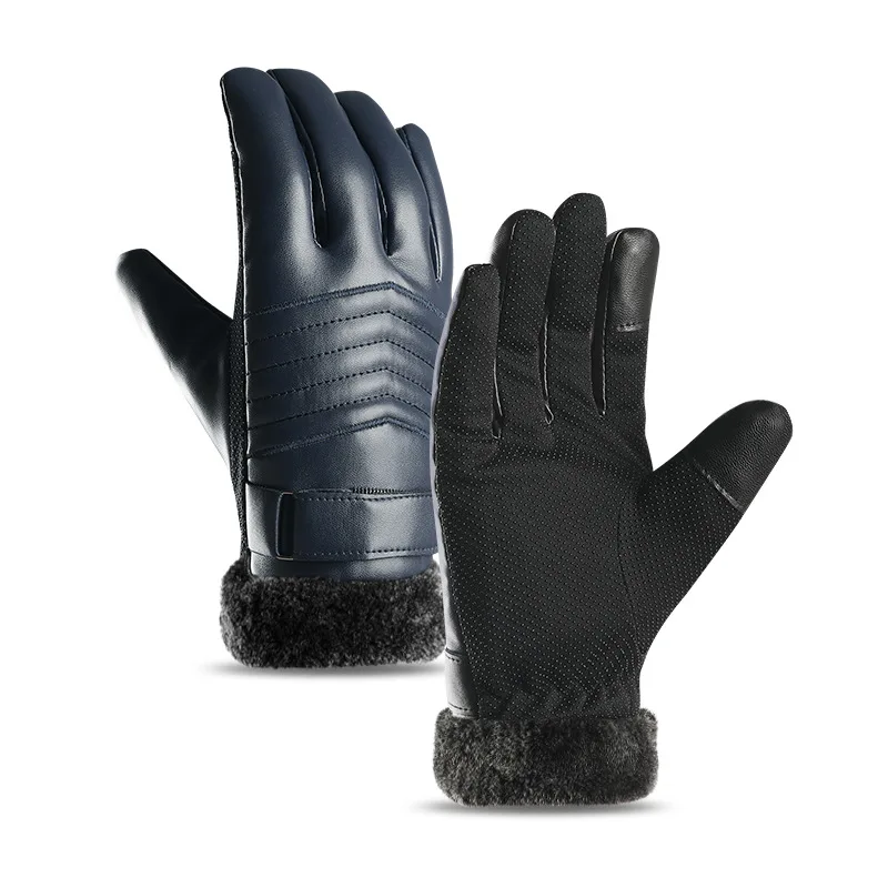 StyleF H10054 кожаные перчатки мужские зимние для верховой езды плюс бархатные рукавички ветрозащитный водонепроницаемый Сенсорный экран тепловой Спорт на открытом воздухе муфта - Цвет: StyleF