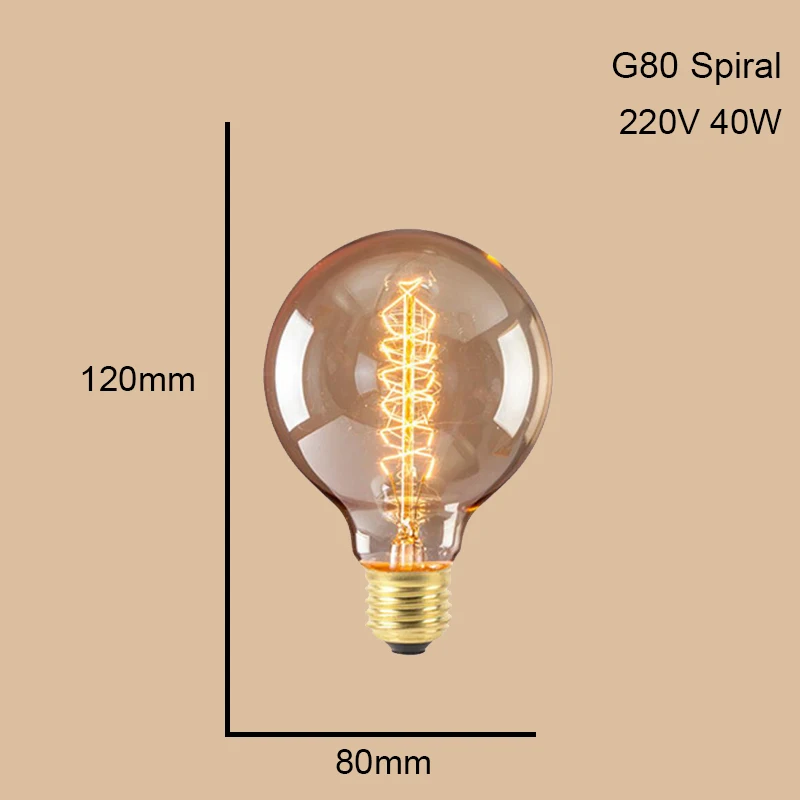 G80Spiral ST64 G95 G80 T30 лампочка накаливания Эдисона с затемнением 40 Вт 220 в E27 винтажный светильник Ретро подвесной светильник нить Спираль Промышленный Декор - Цвет: G80Spiral