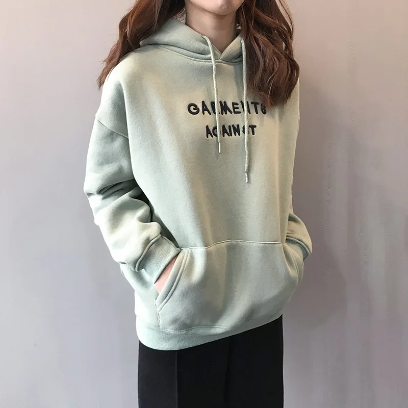 Женские толстовки из флиса с вышитой надписью Sudadera Mujer Kpop, женские толстовки на осень и зиму, свободные худи Harajuku, корейские повседневные худи