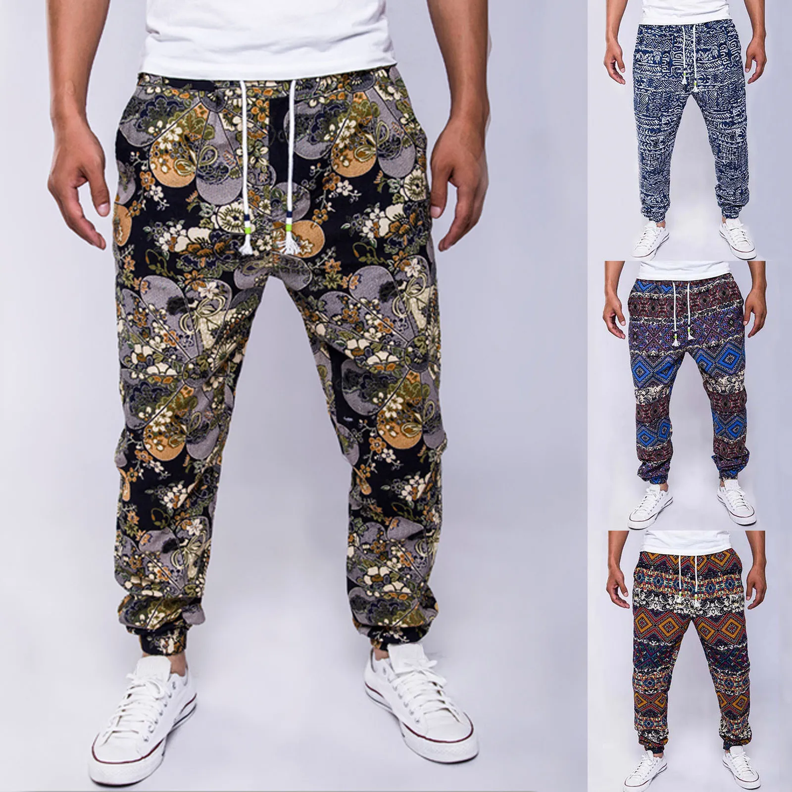 Men's Ethnic Style Pants String Printed Cotton And Linen Casual Pants High Quality Comfy Fashion Pant Ropa Hombre Free Shipping 1