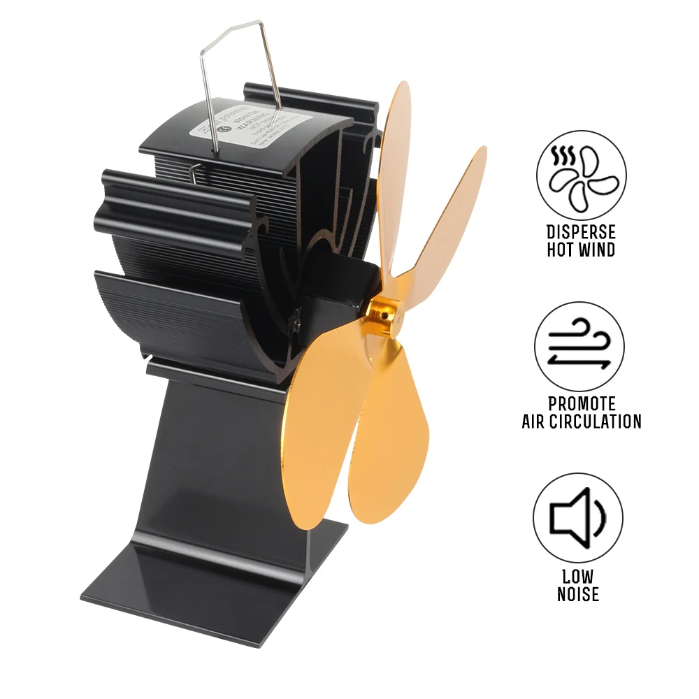 Efficient 4 Blade Heat Powered Stove Fan Log Wood Burner Eco Friendly Quiet Home Fireplace Fan Heat Distribution Fuel Saving