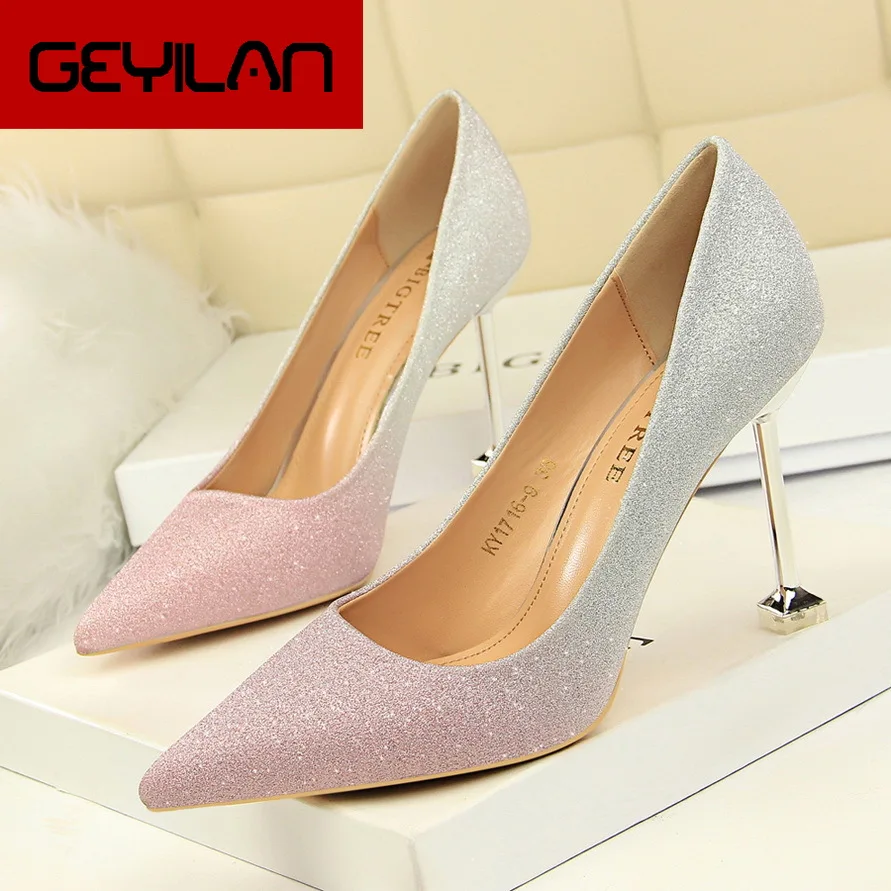 

Korean-style Fashion Thin Heeled High-Heel Shallow Mouth Pointed Mixed Colors Shiny Color Gradient-Slimming WOMEN'S Shoes
