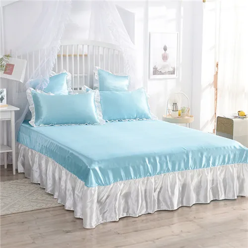water blue white Новое покрывало с оборками Имитация шелковое покрывало 250*270 см пылезащитный чехол с оборками наволочка для принцессы корейский Стиль Простыня 3 шт./компл - Цвет: water blue white