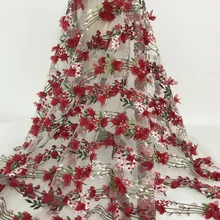 1 ярд Mori Красный цветок вышивка ткань свадебное платье юбка ручной работы diy кружевная ткань аксессуары дизайнерские ткани для лоскутов