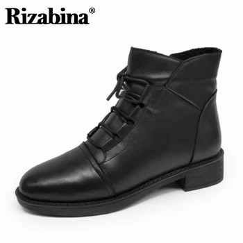 

RIZABINA Real Leather Women Ankle Boots Cross Strap Zipper Winter Shoes Woman Warm Office Lady Daily Fashion Footwear Size 34-41