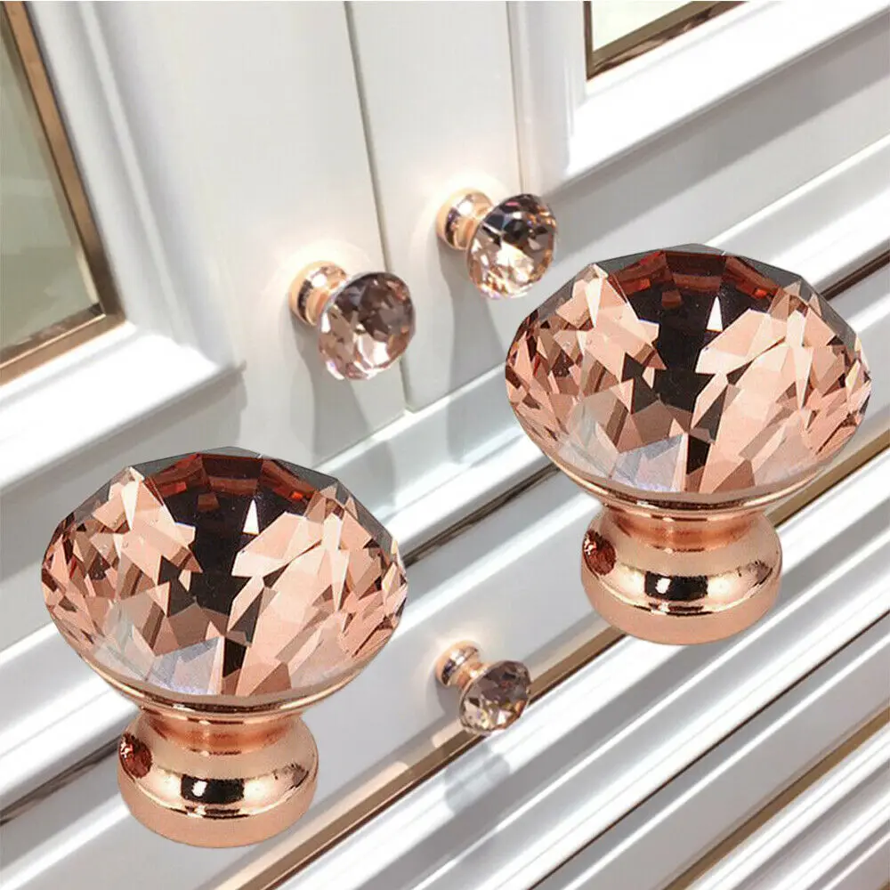 Drawer Knobs Crystal Knobs and Handles Cabinet Knobs Rose Gold Diamond Shape Pull Handle for Kitchen Bedroom Wardrobe Cupboard