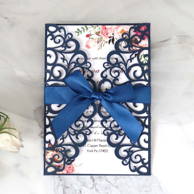  Wedding Invitations Card Wedding Gold Red White Laser Cut Luxury Flora Elegant Lace Favor Print Env - 4.00021E+12