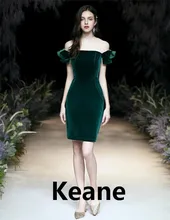 

Real Photo Off The Shoulder Velour Evening Dresses Knee Length Simple Evening Gown Prom Dress Robe De Soiree