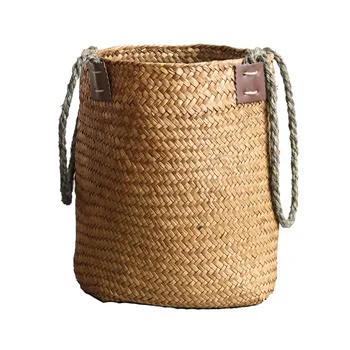 

Fine and pure manual woven woven basket with hemp rope and rattan woven natural material daily collection basket